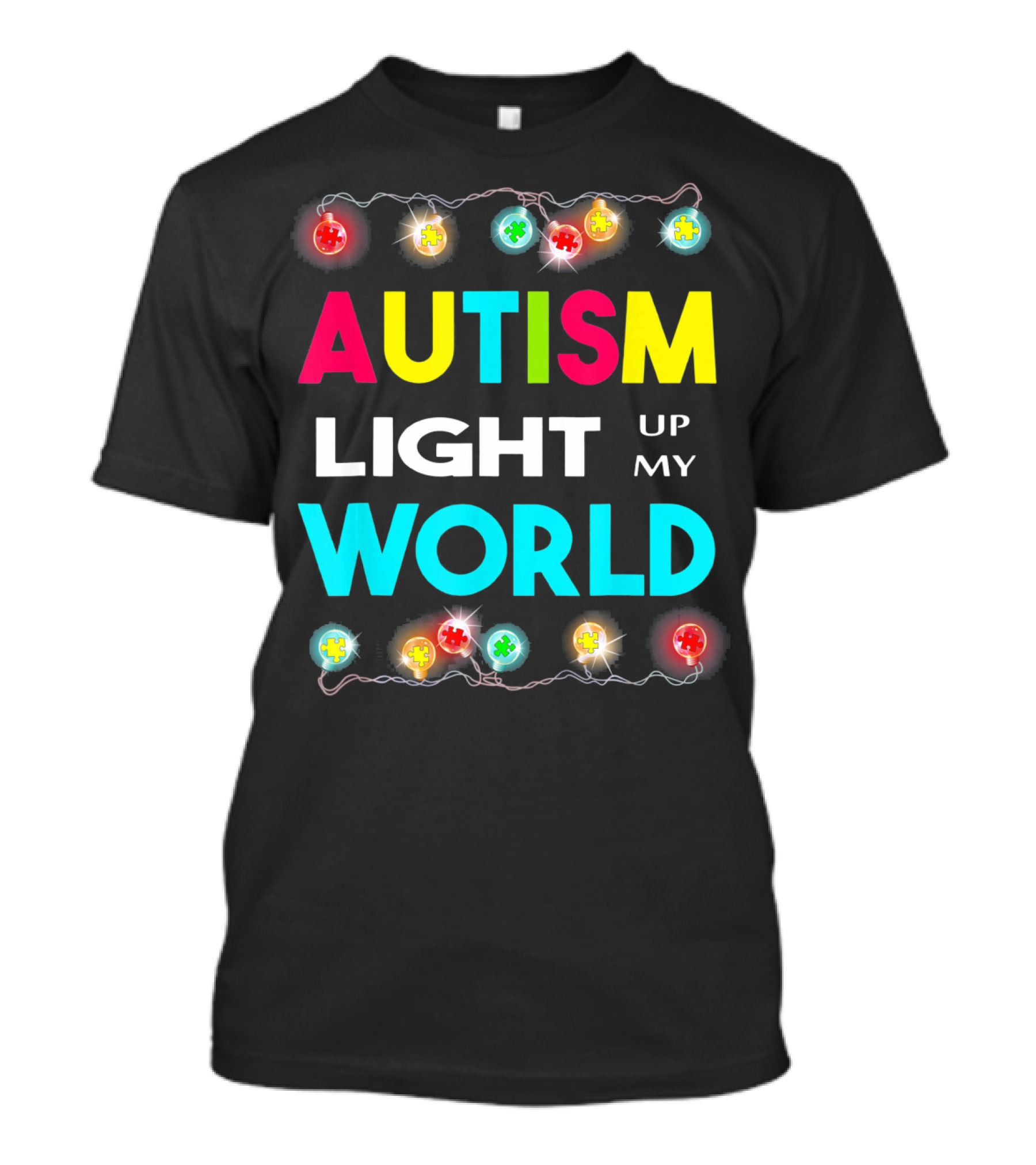 Autism Light Up My World Autism Awareness Puzzle String Lights T-Shirt