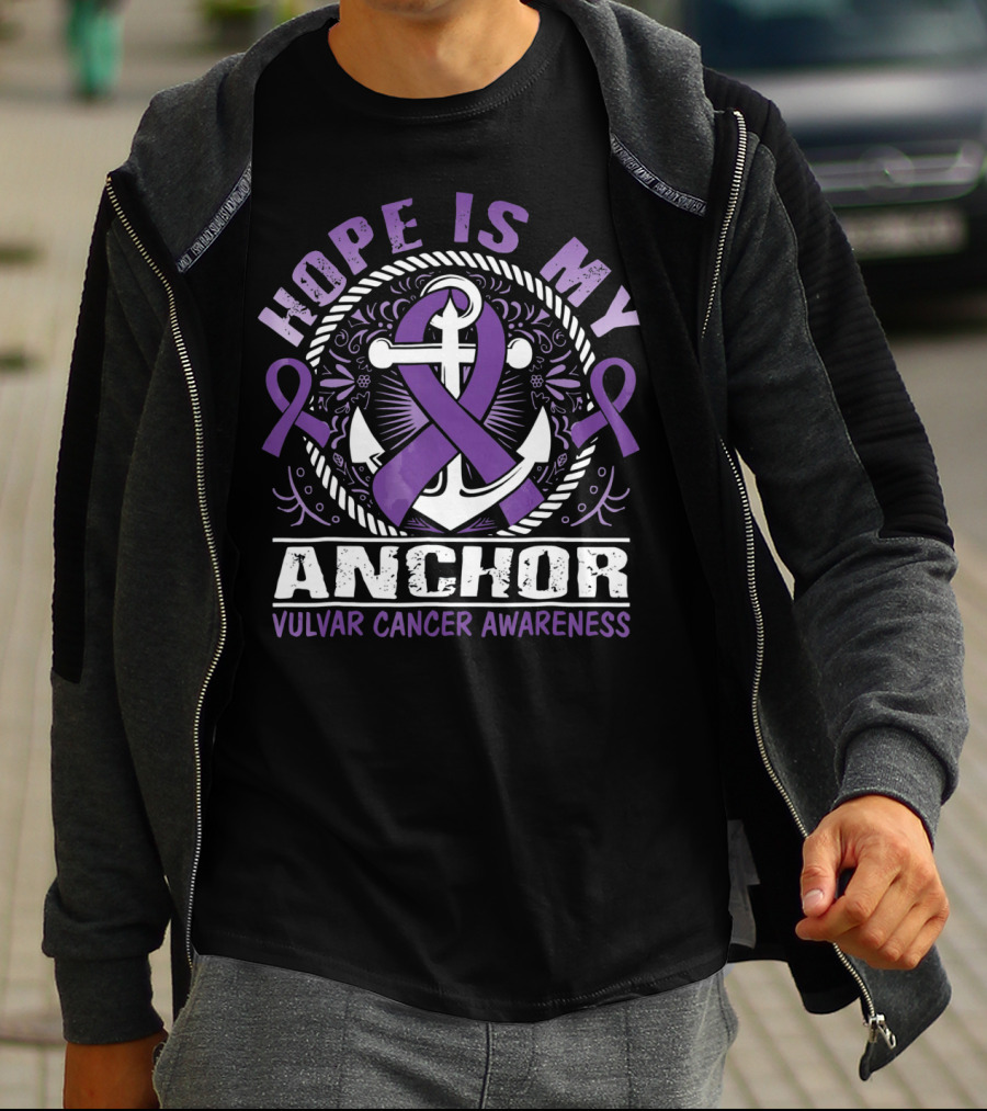 Hope Is My Anchor Vulvar Cancer Awareness Ribbon Anchor T-Shirt