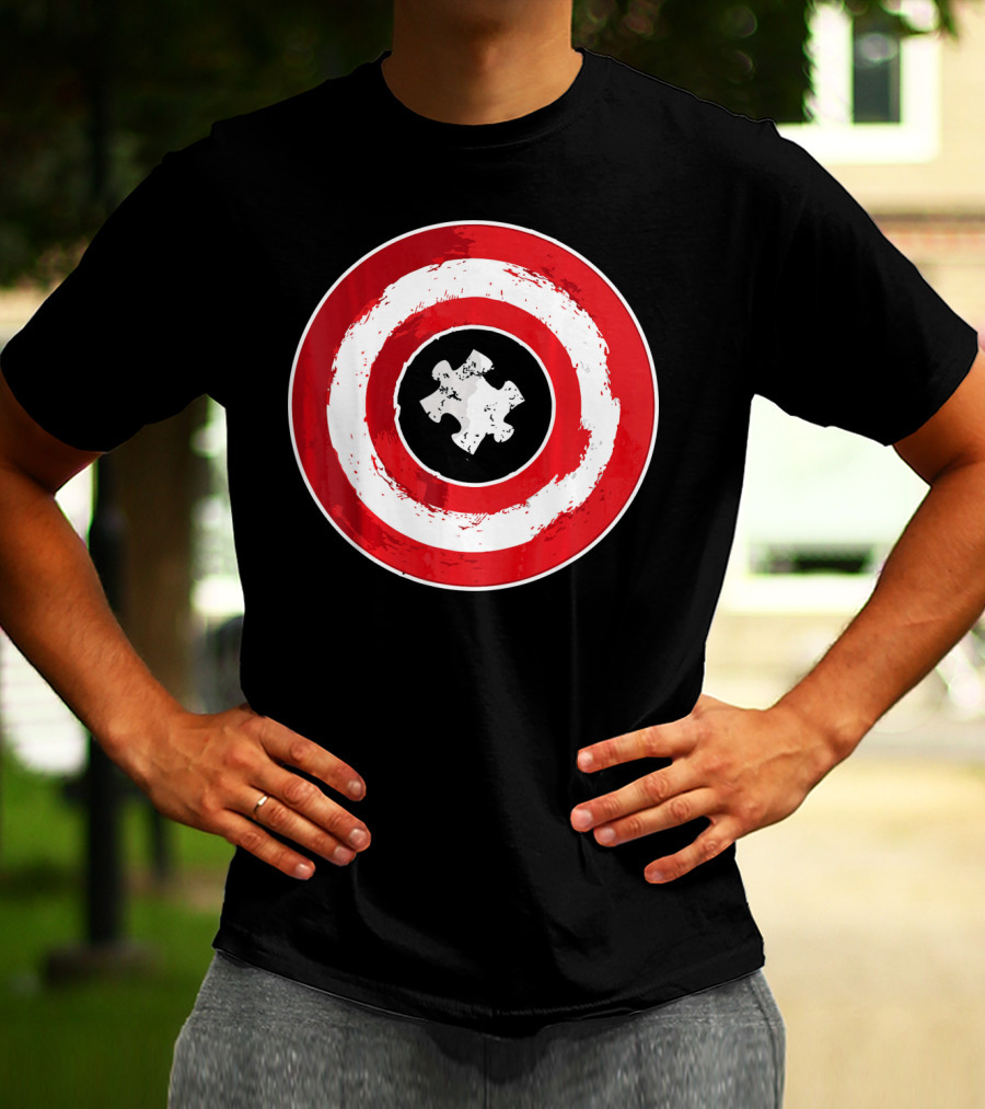 Autism Awareness Day Superhero Puzzle Piece Shield T-Shirt