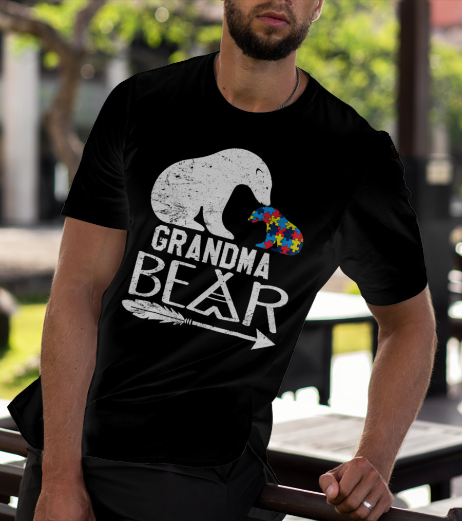 Grandma Bear Autism Awareness Puzzle Piece Arrow T-Shirt