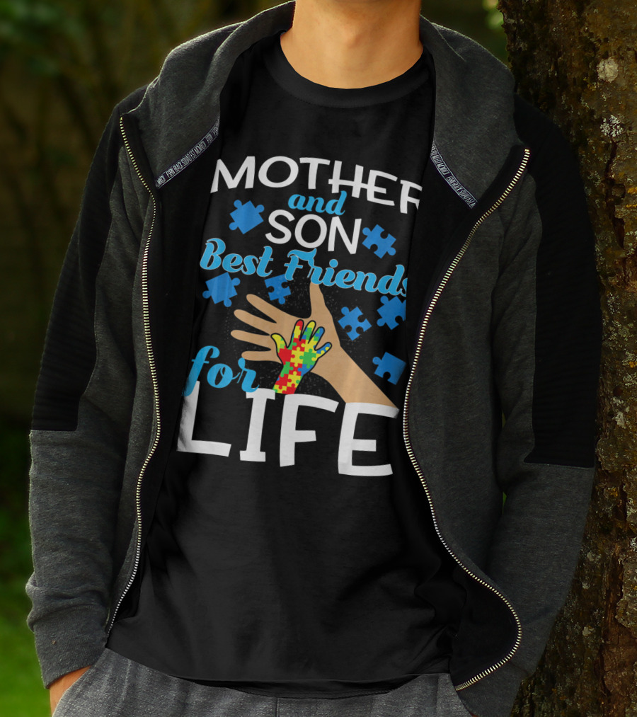 Mother And Son Best Friends For Life Autism Awareness Puzzle Piece T-Shirt