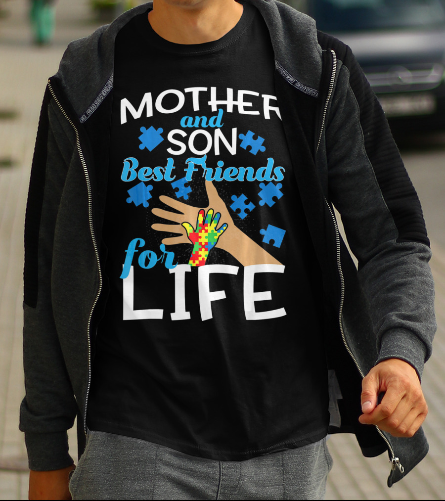 Mother And Son Best Friends For Life Autism Awareness Puzzle Piece T-Shirt
