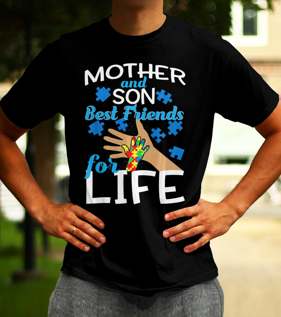 Mother And Son Best Friends For Life Autism Awareness Puzzle Piece T-Shirt