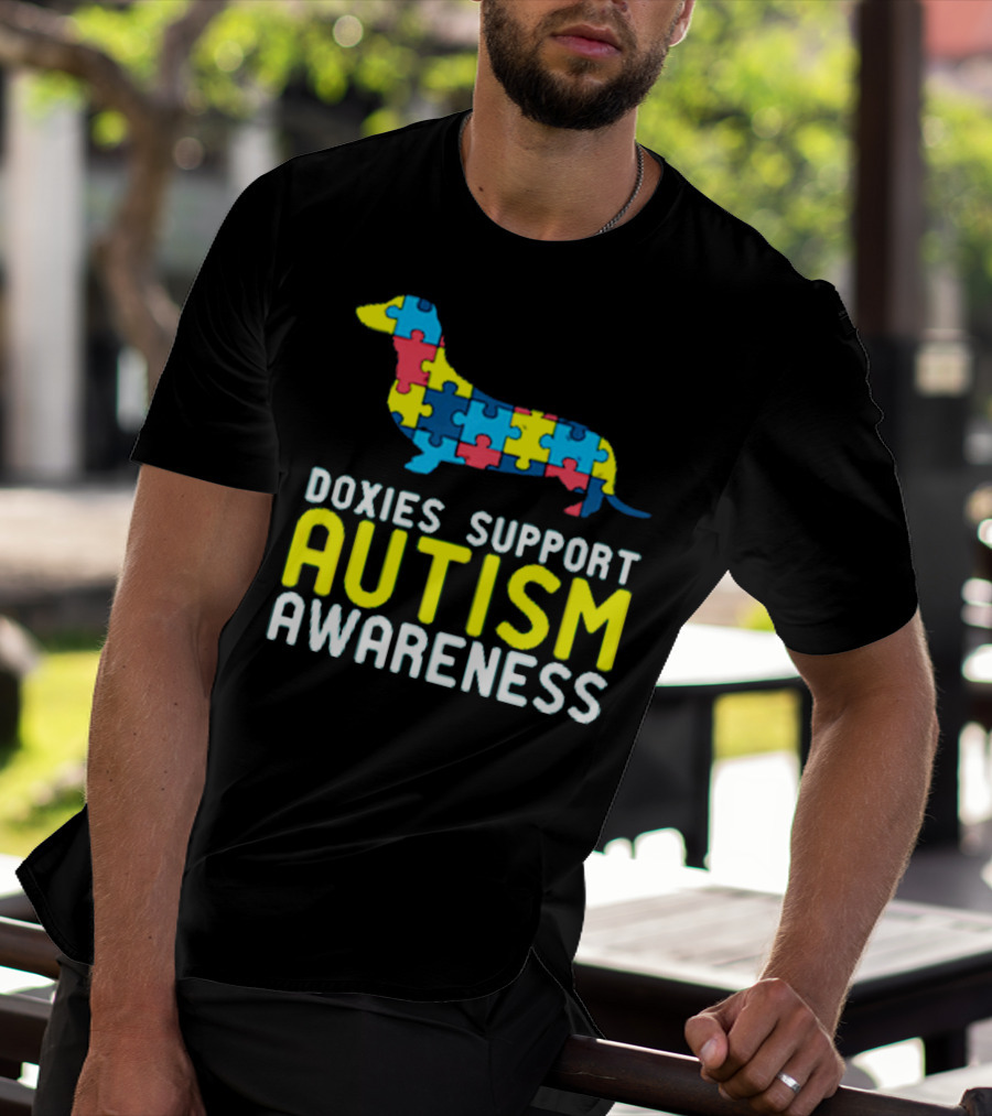 Doxies Support Autism Awareness Puzzle Piece Dachshund T-Shirt