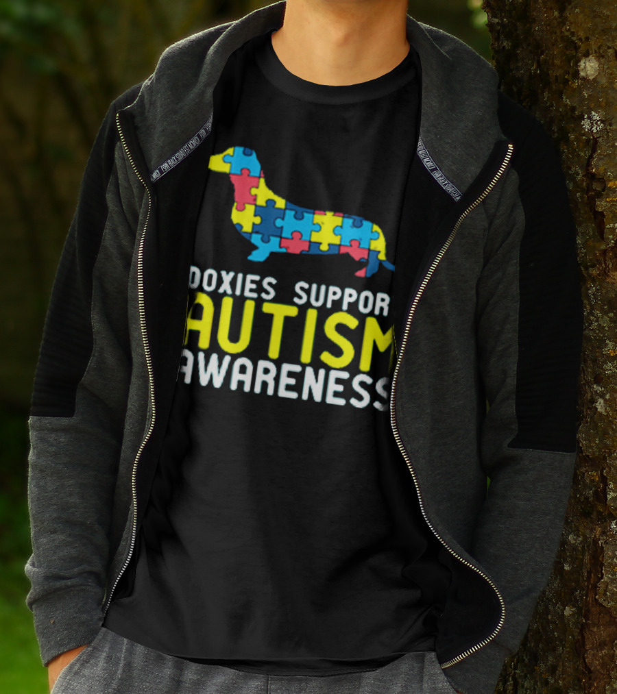 Doxies Support Autism Awareness Puzzle Piece Dachshund T-Shirt