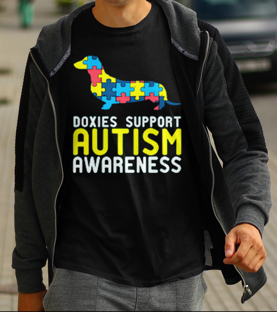 Doxies Support Autism Awareness Puzzle Piece Dachshund T-Shirt