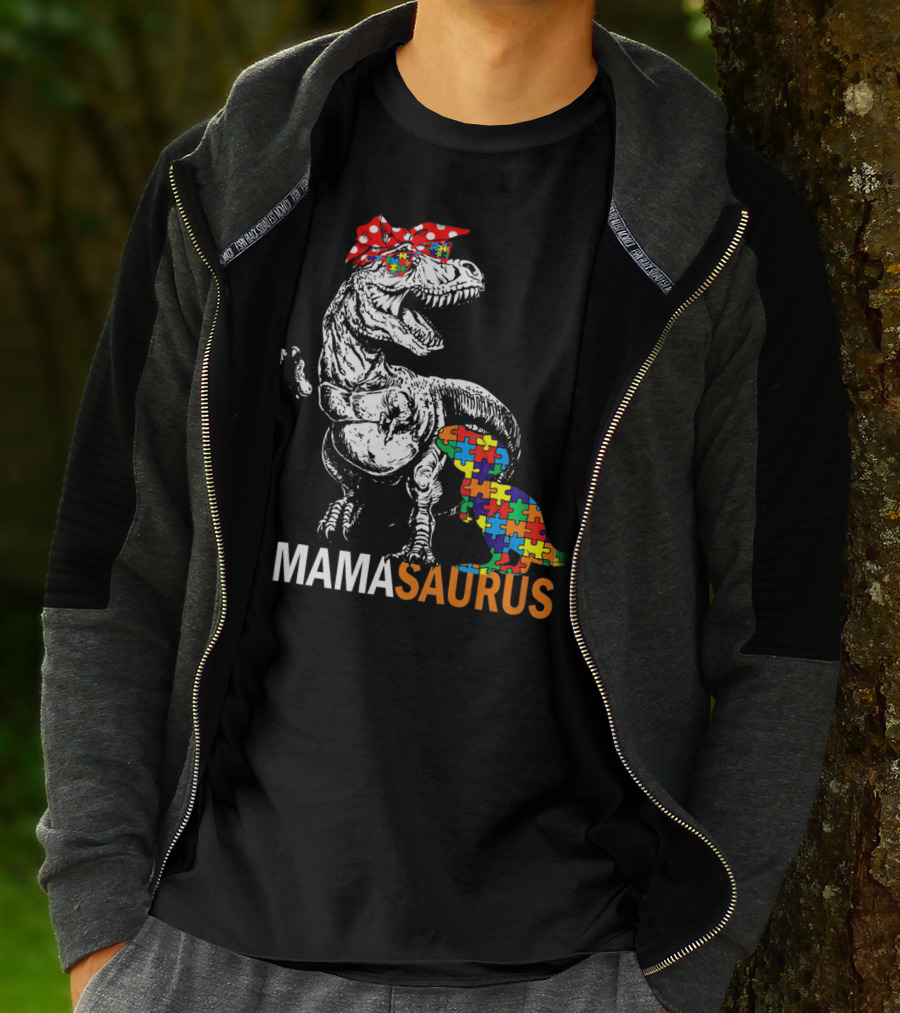 Mamasaurus Dinosaur Puzzle Piece Autism Awareness T-Shirt