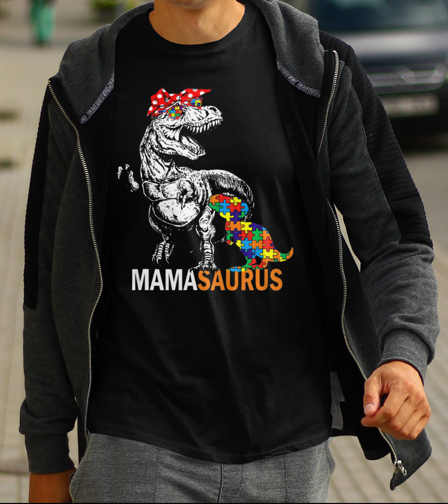Mamasaurus Dinosaur Puzzle Piece Autism Awareness T-Shirt