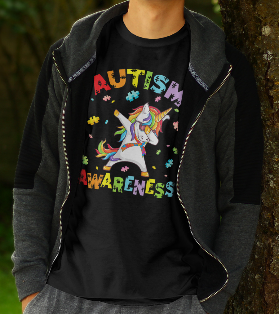 Autism Awareness Cute Unicorn Dabbing With Puzzle Pieces T-Shirt
