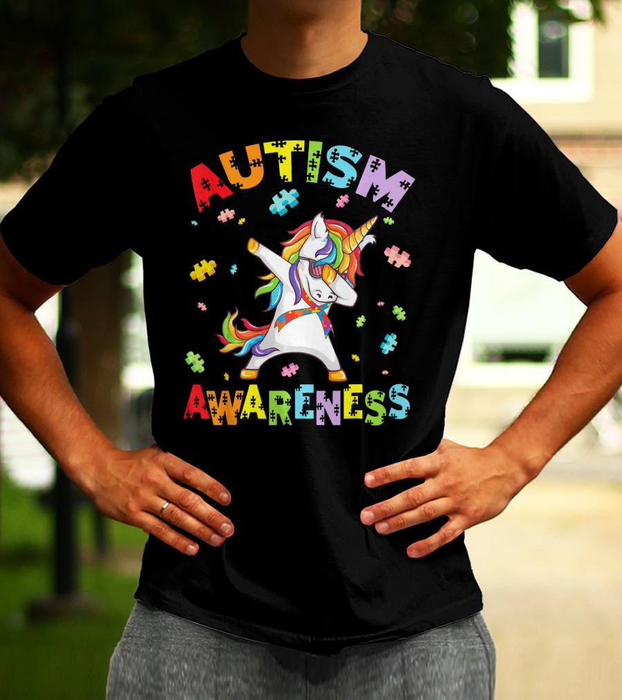 Autism Awareness Cute Unicorn Dabbing With Puzzle Pieces T-Shirt