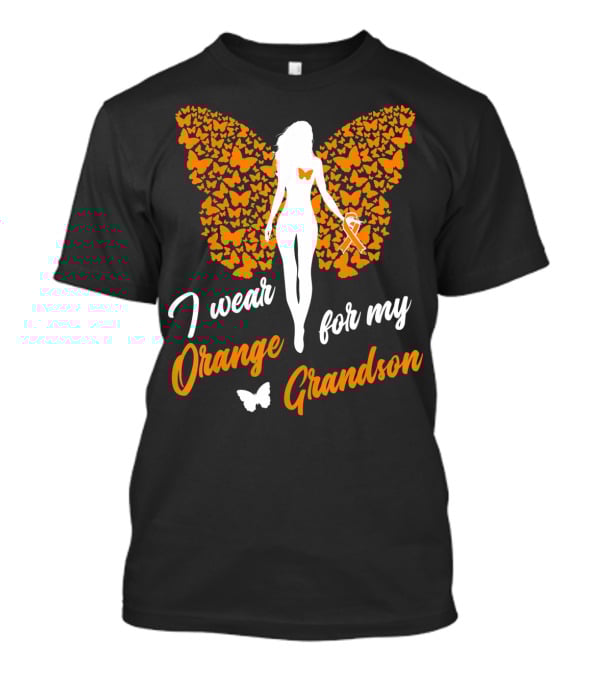 I Wear Orange For My Grandson Leukemia Butterfly Ribbon Awareness T-Shirt