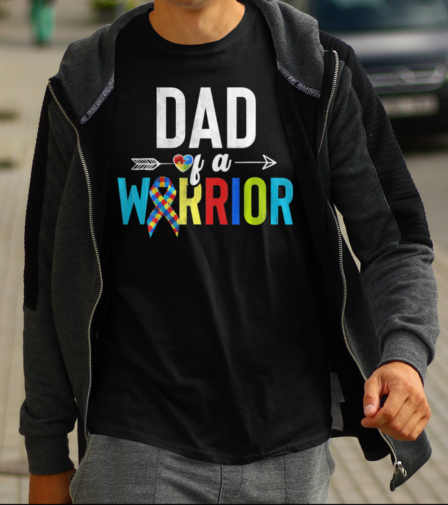 Dad Of A Warrior Autism Puzzle Heart T-Shirt