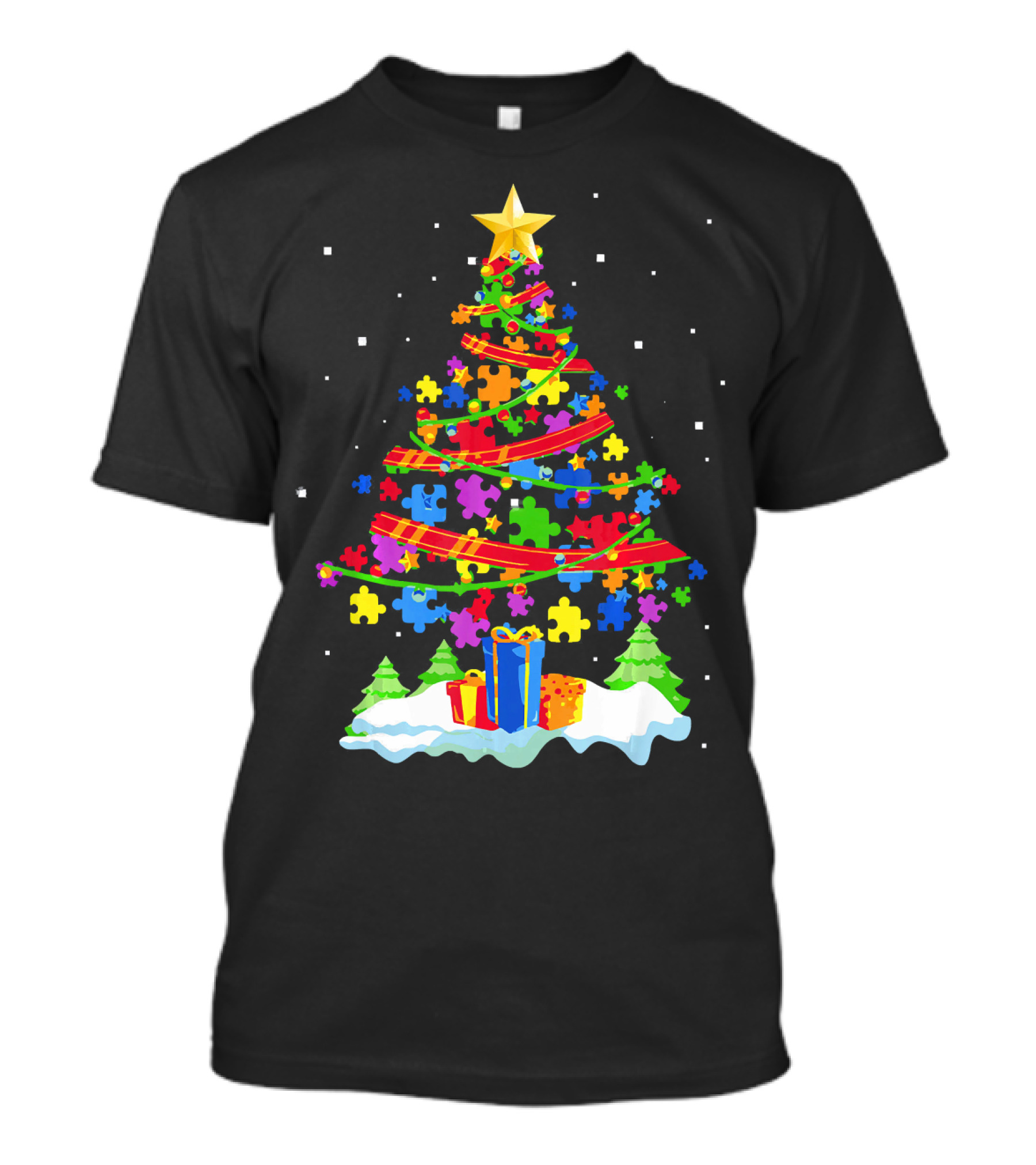 Autism Awareness Christmas Tree Puzzle Pieces Holiday Celebrations T-Shirt