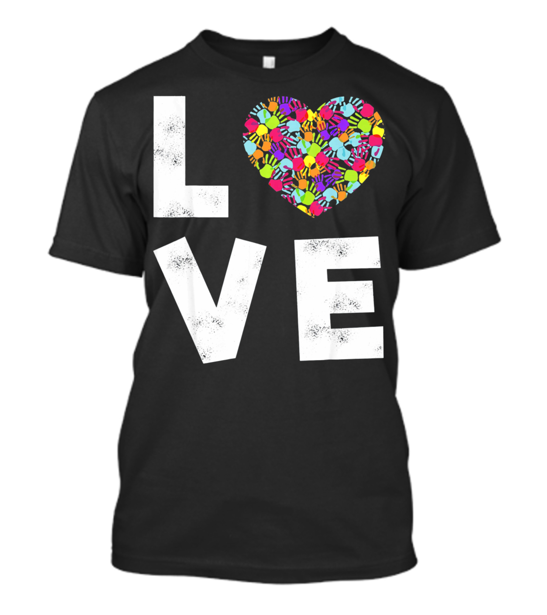 LOVE Heart With Colorful Handprints For Autism Awareness T-Shirt