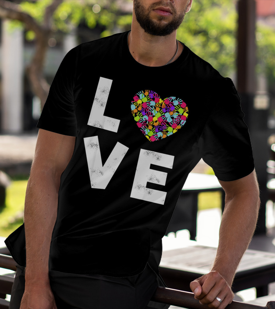 LOVE Heart With Colorful Handprints For Autism Awareness T-Shirt