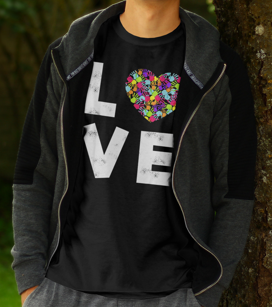 LOVE Heart With Colorful Handprints For Autism Awareness T-Shirt