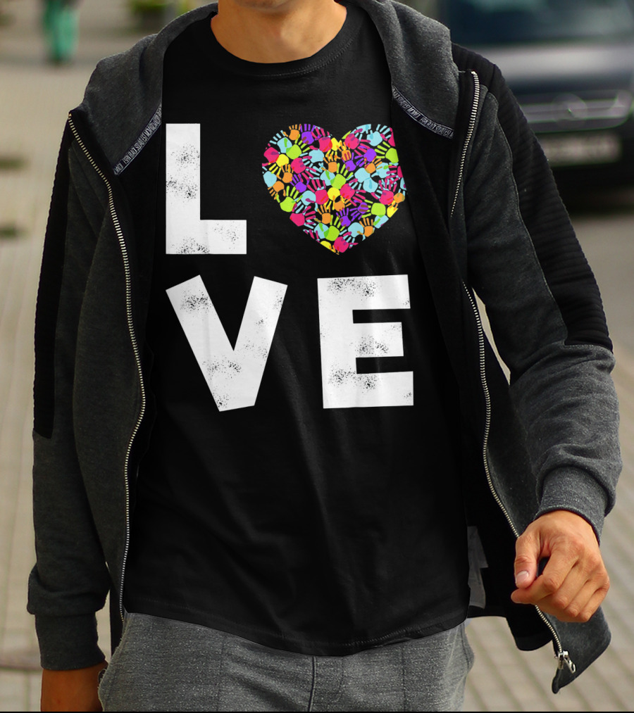 LOVE Heart With Colorful Handprints For Autism Awareness T-Shirt