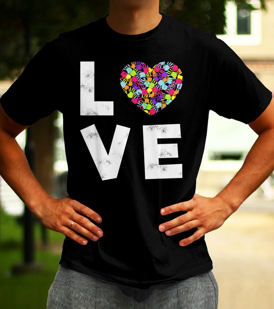 LOVE Heart With Colorful Handprints For Autism Awareness T-Shirt