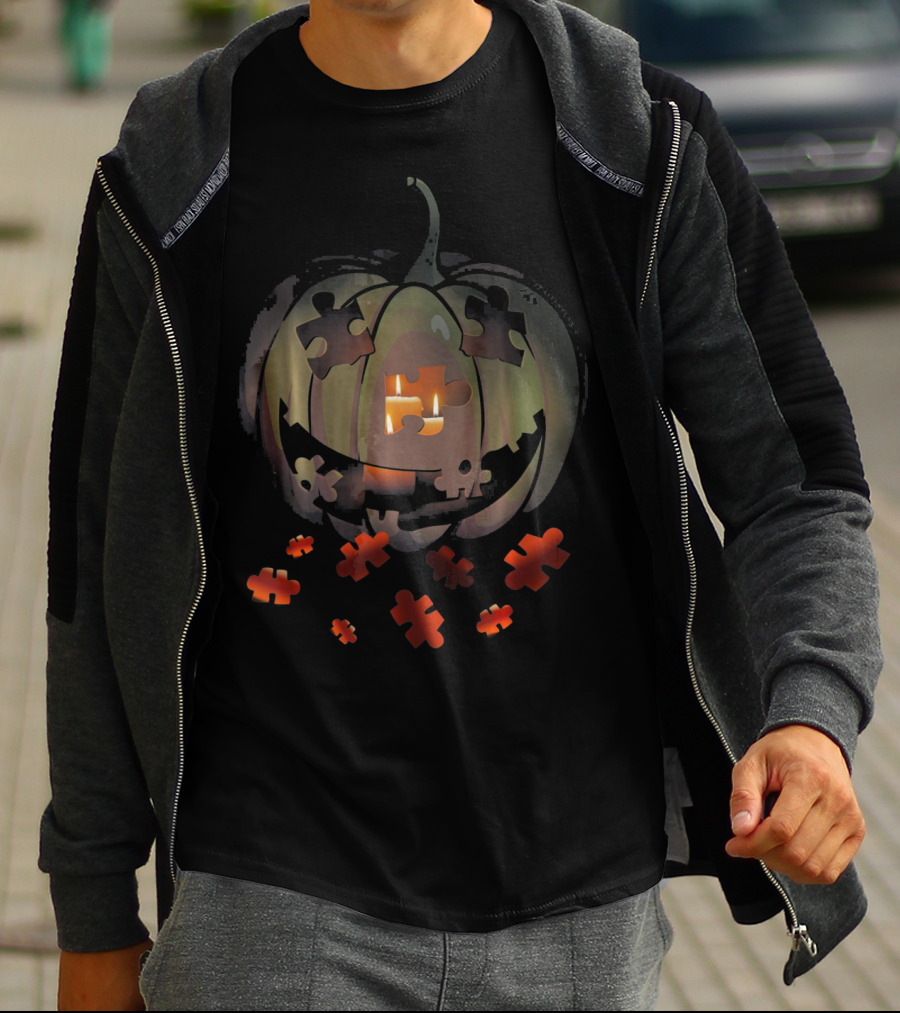 Puzzle Pumpkin Autism Awareness Halloween Jack-o'-Lantern T-Shirt