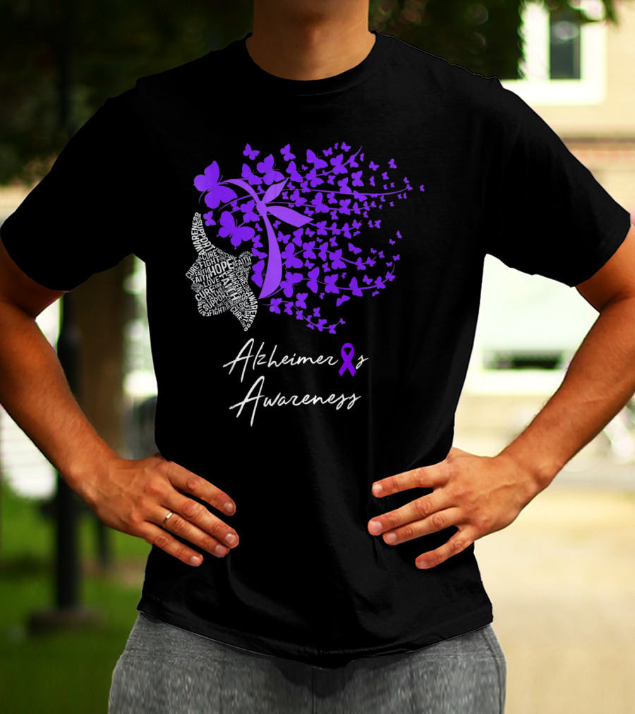 Alzheimers Awareness Hope Courage Faith Empowerment Butterfly T-Shirt