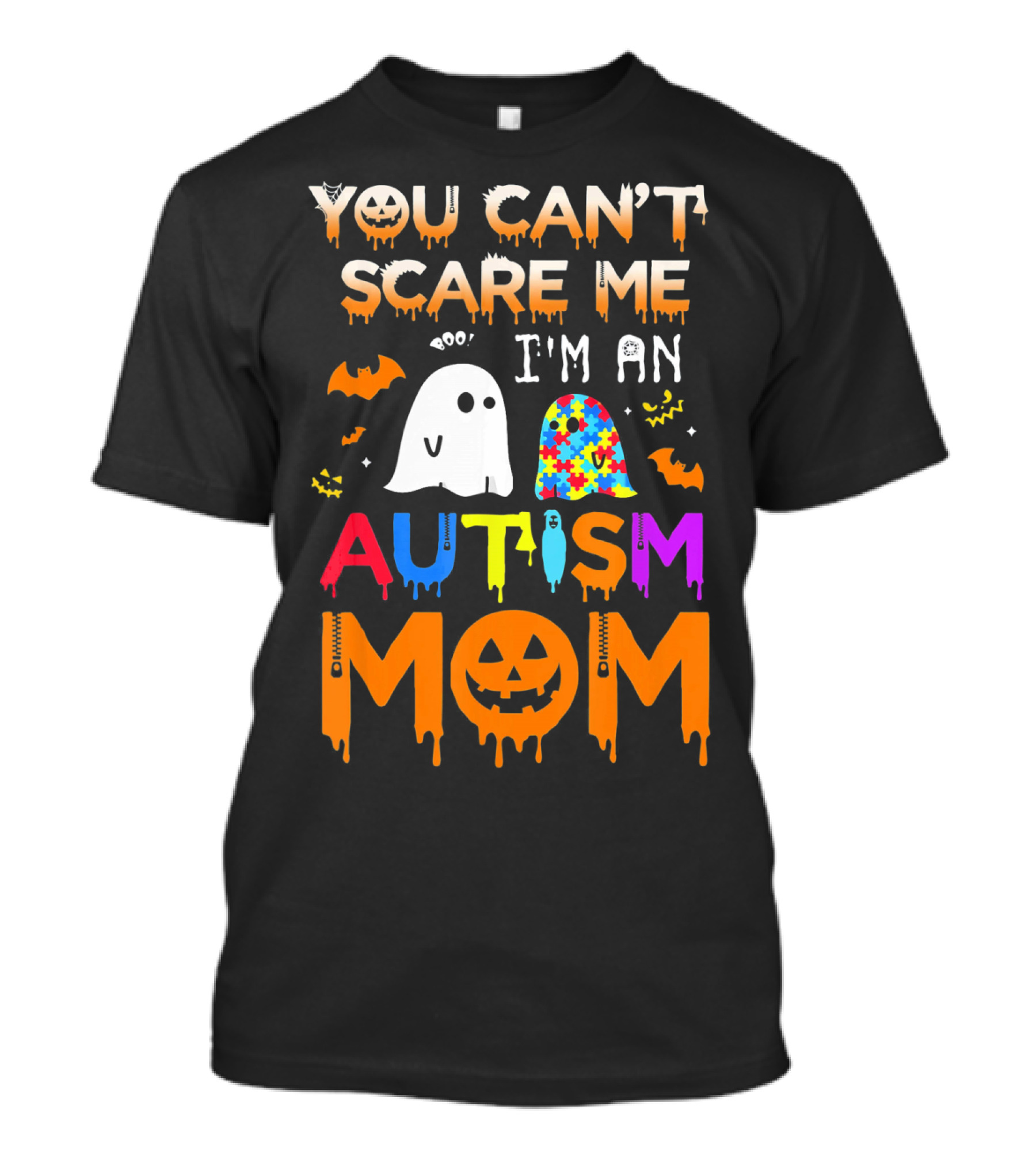 You Can't Scare Me I'm An Autism Mom With Ghosts And Bats Halloween T-Shirt