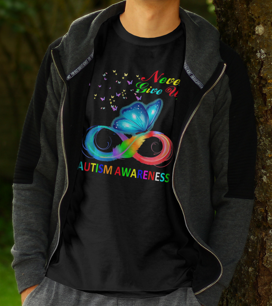 Never Give Up Butterfly Autism Awareness T-Shirt