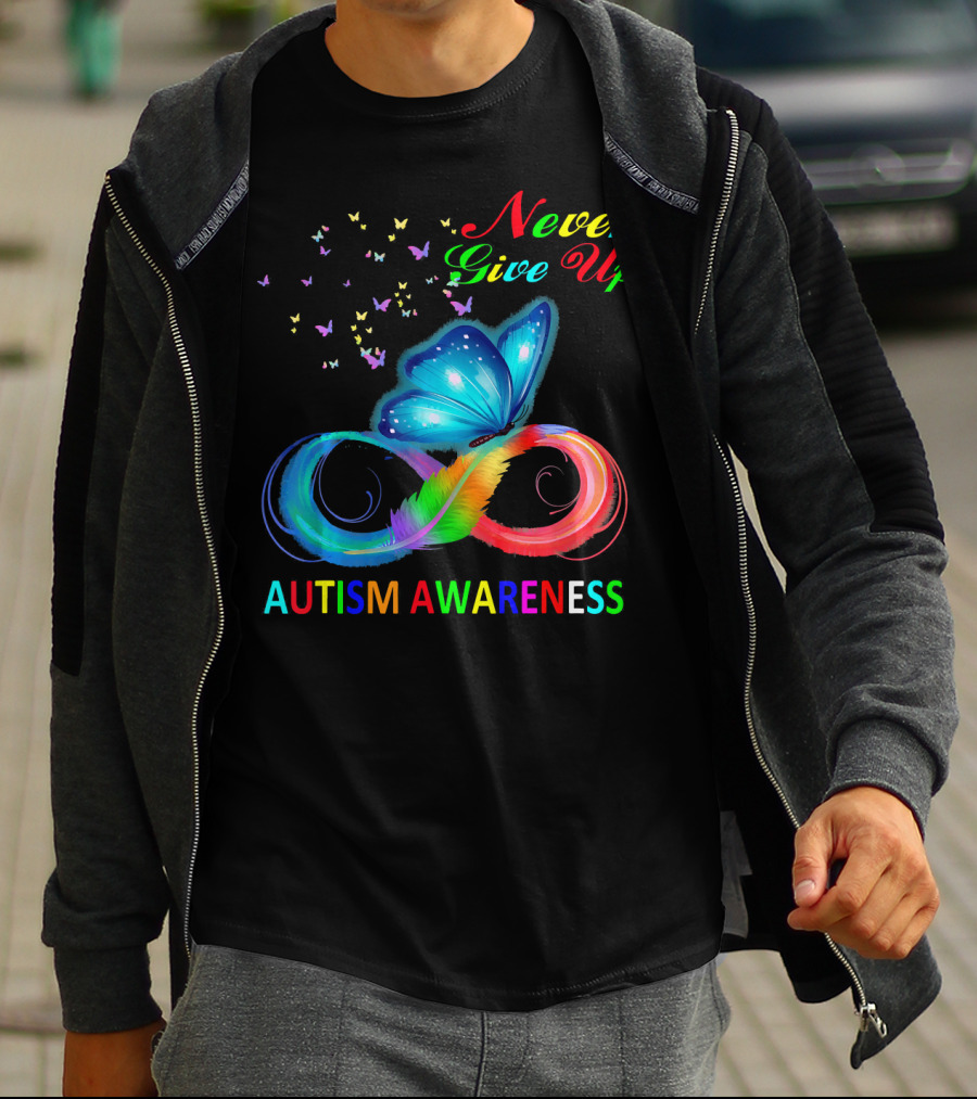 Never Give Up Butterfly Autism Awareness T-Shirt