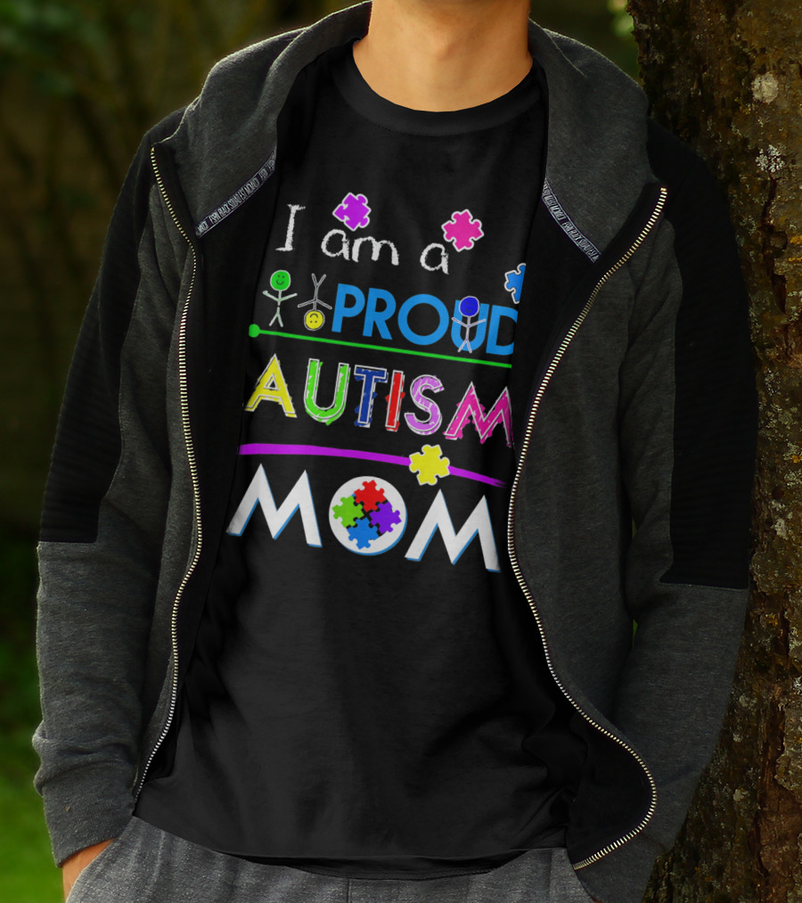I Am A Proud Autism Mom Puzzle Pieces T-Shirt