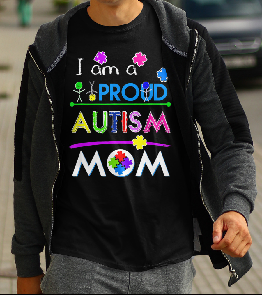 I Am A Proud Autism Mom Puzzle Pieces T-Shirt
