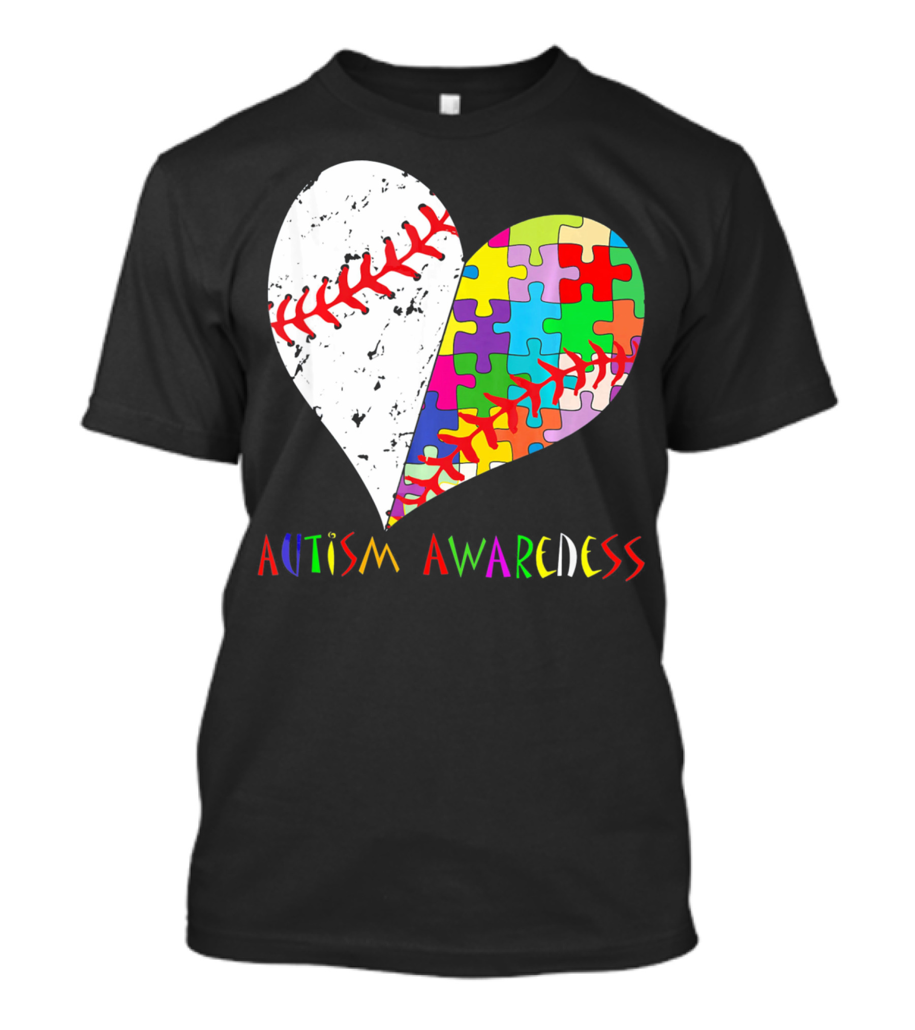 Swing For A Cause Baseball Heart Autism Awareness Puzzle Pieces T-Shirt