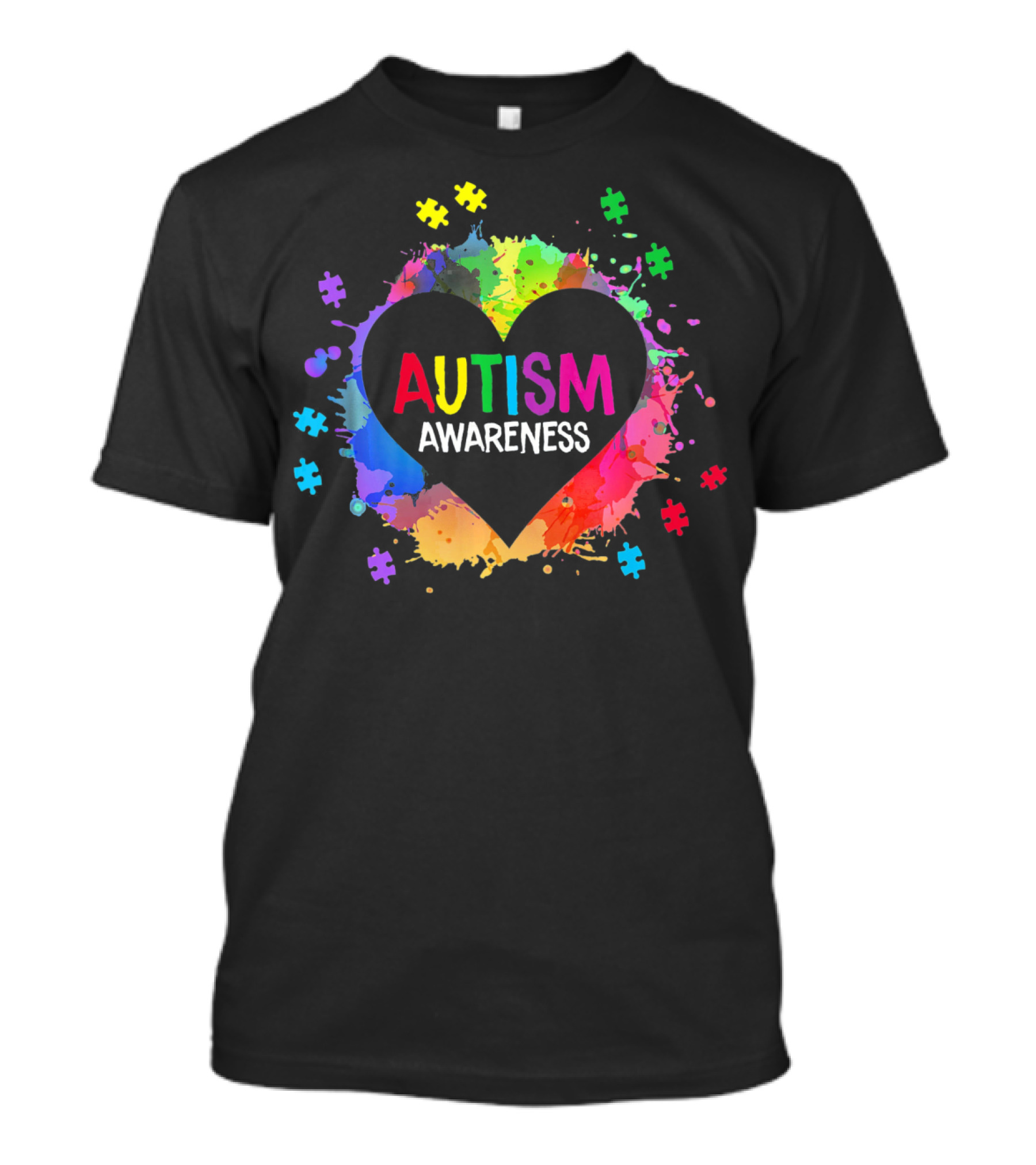 Autism Awareness Colorful Heart Puzzle Splash T-Shirt