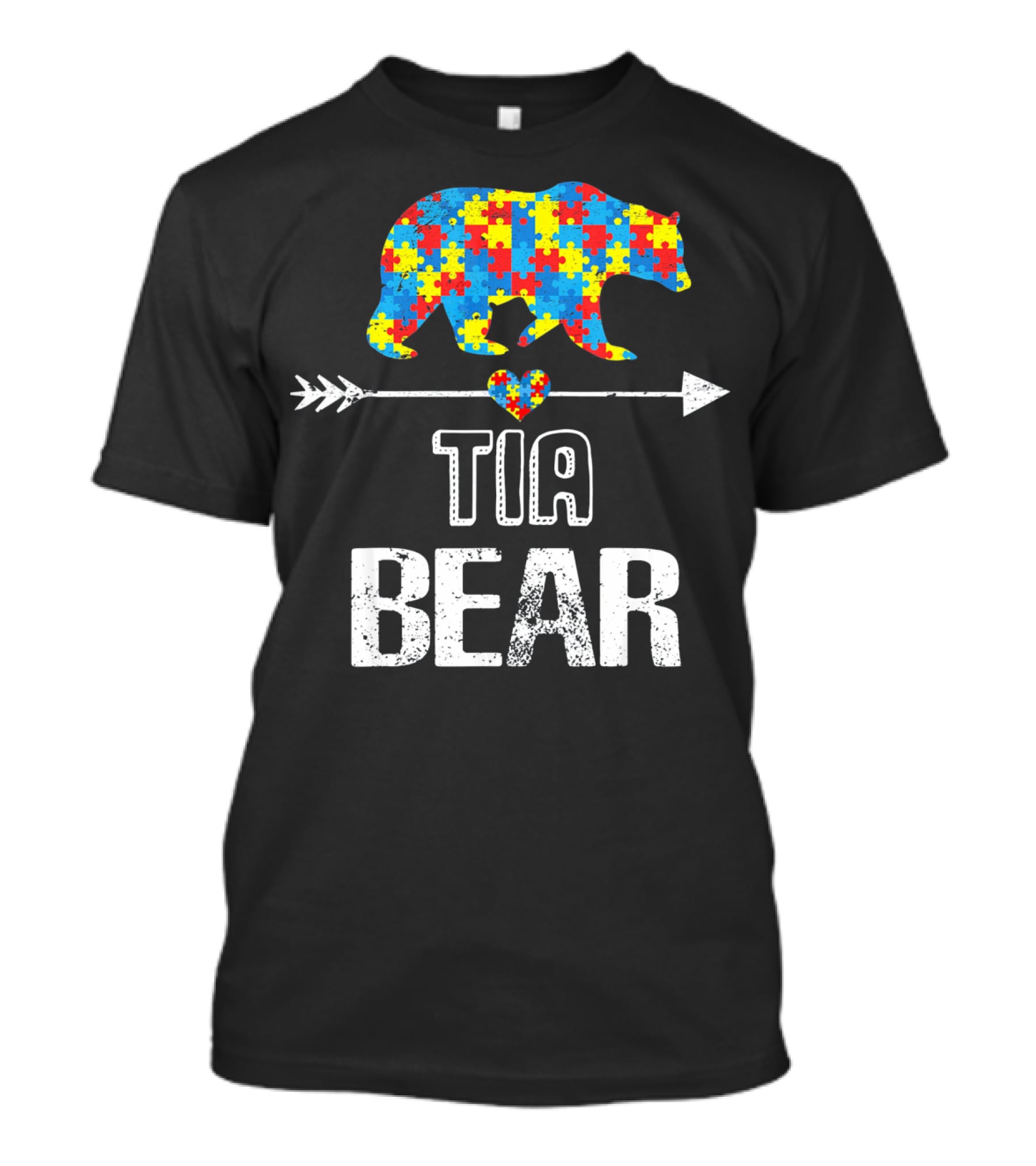 Tia Bear Autism Awareness Puzzle Arrow Love T-Shirt