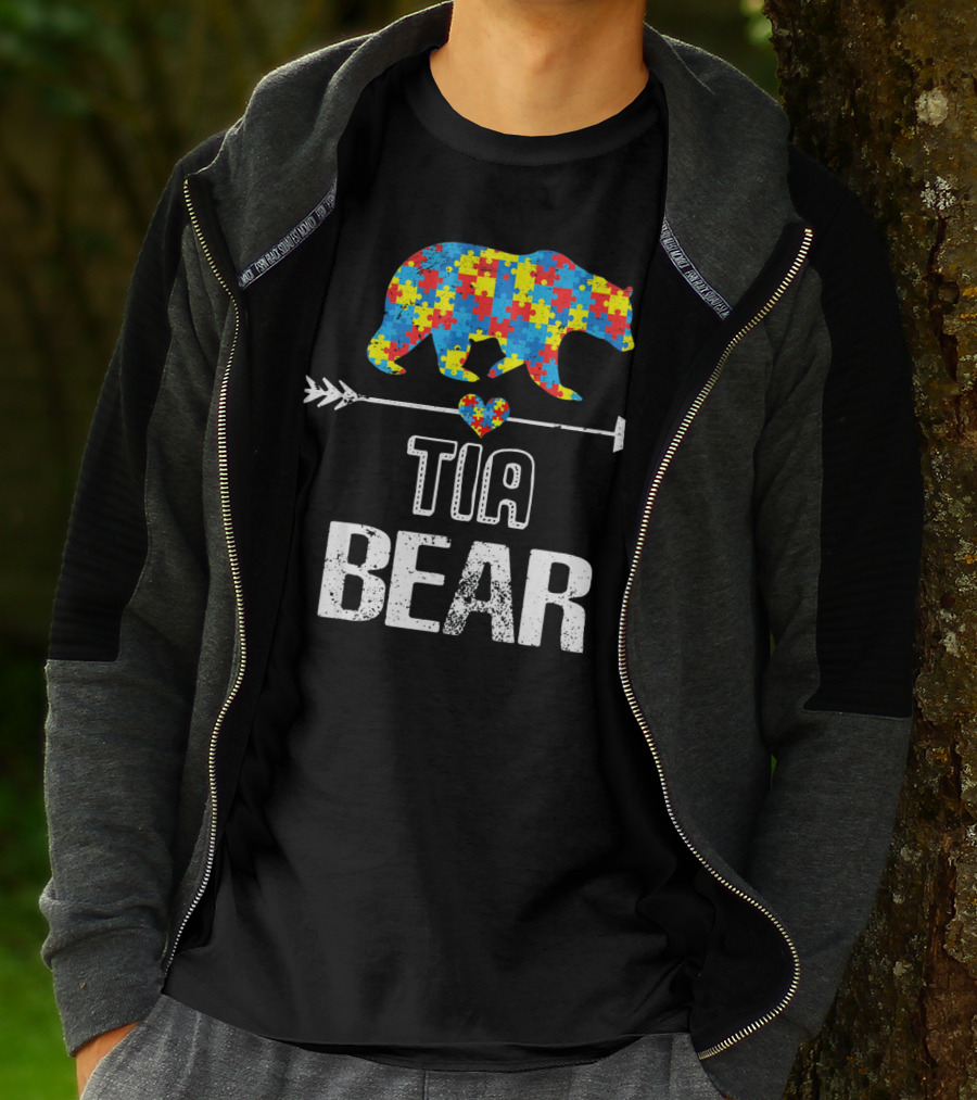 Tia Bear Autism Awareness Puzzle Arrow Love T-Shirt