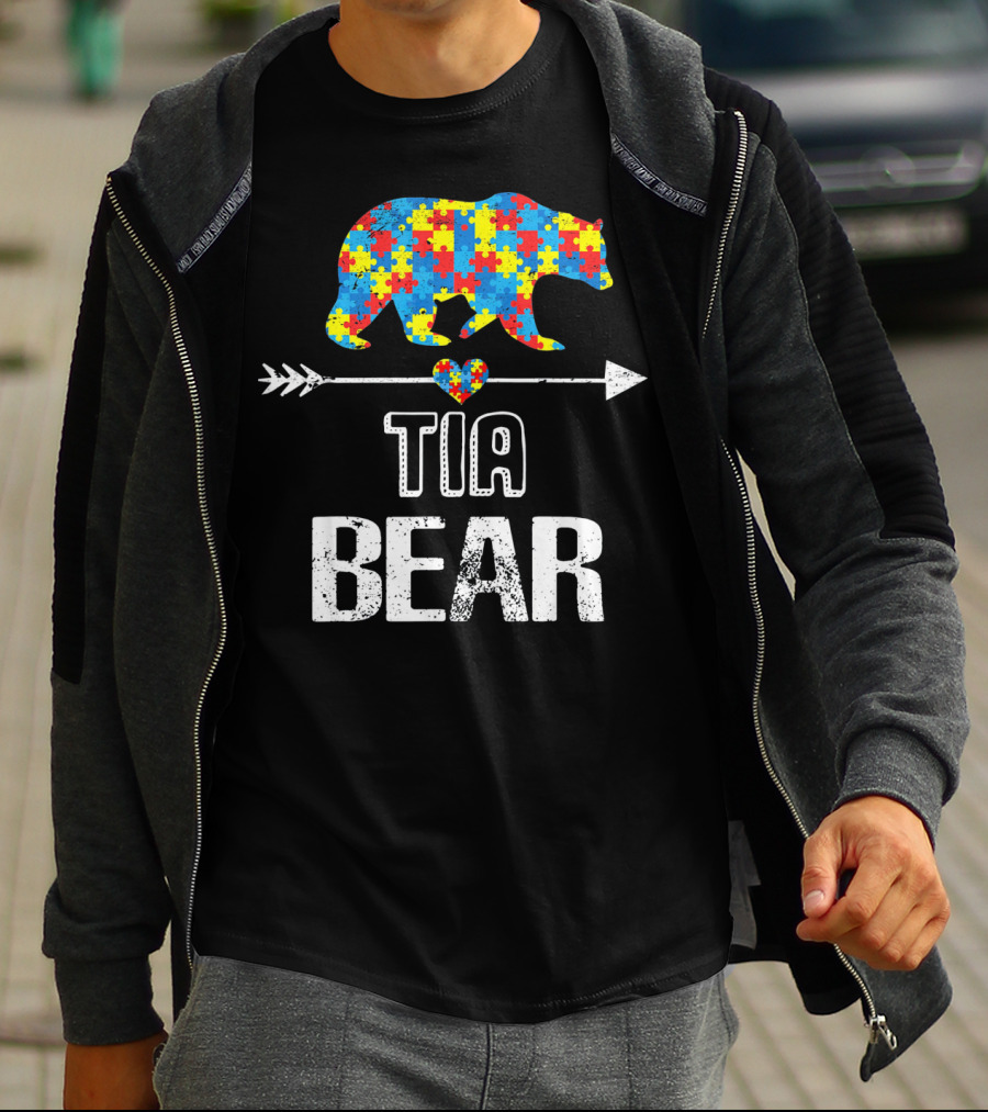 Tia Bear Autism Awareness Puzzle Arrow Love T-Shirt