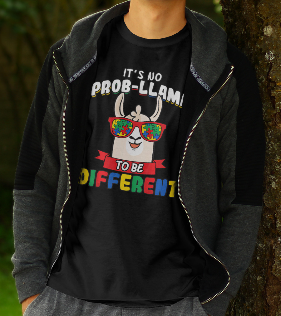 It's No Prob-Llama To Be Different Autism Puzzle Sunglasses T-Shirt
