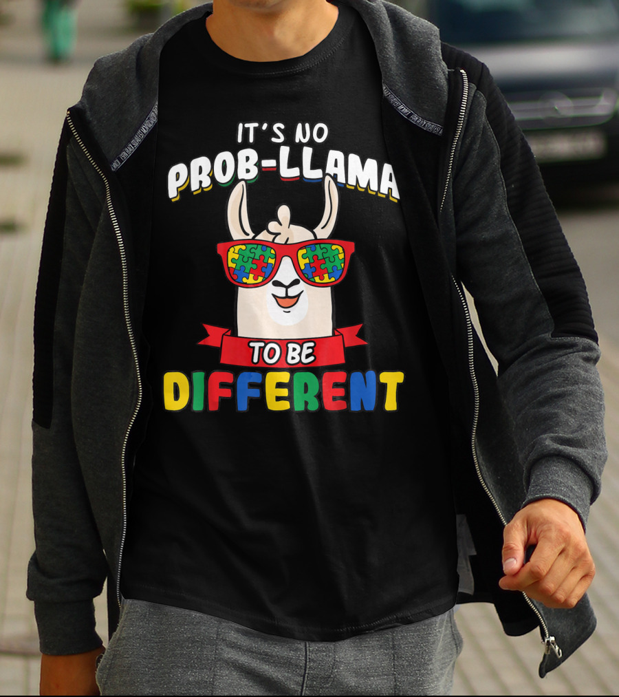 It's No Prob-Llama To Be Different Autism Puzzle Sunglasses T-Shirt