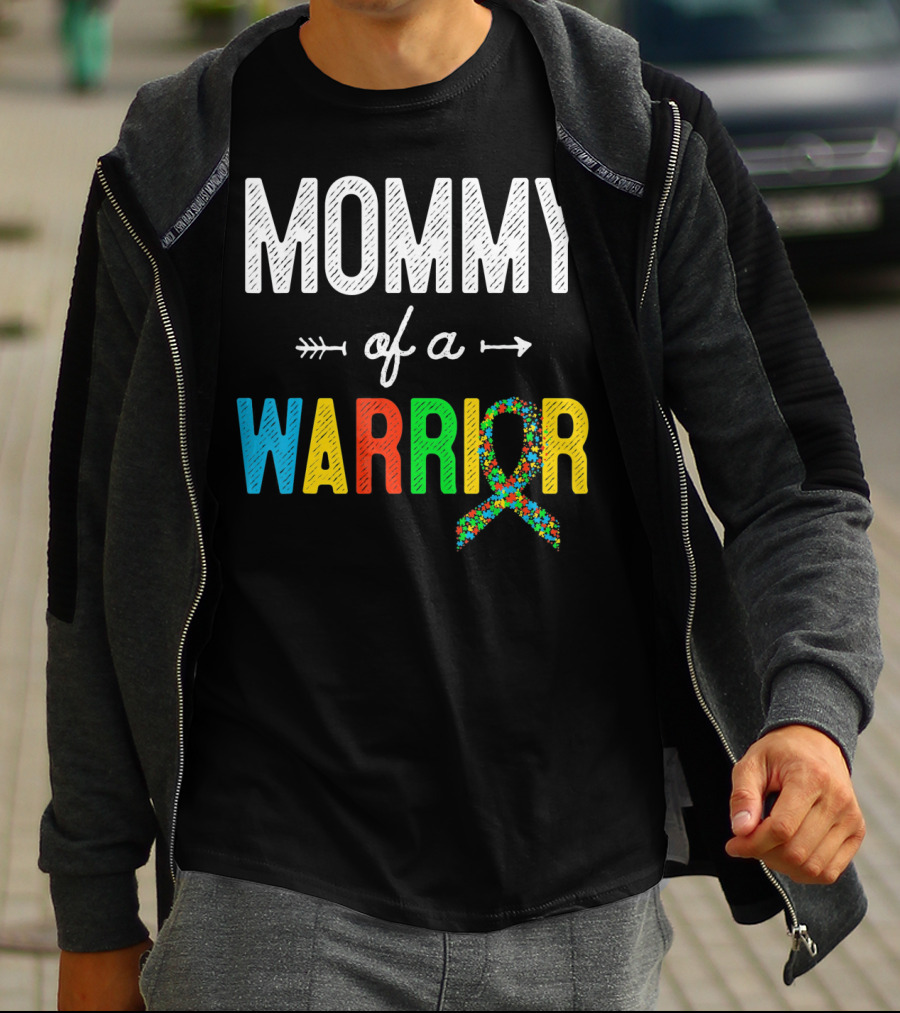 Mommy Of A Warrior Autism Awareness Puzzle T-Shirt