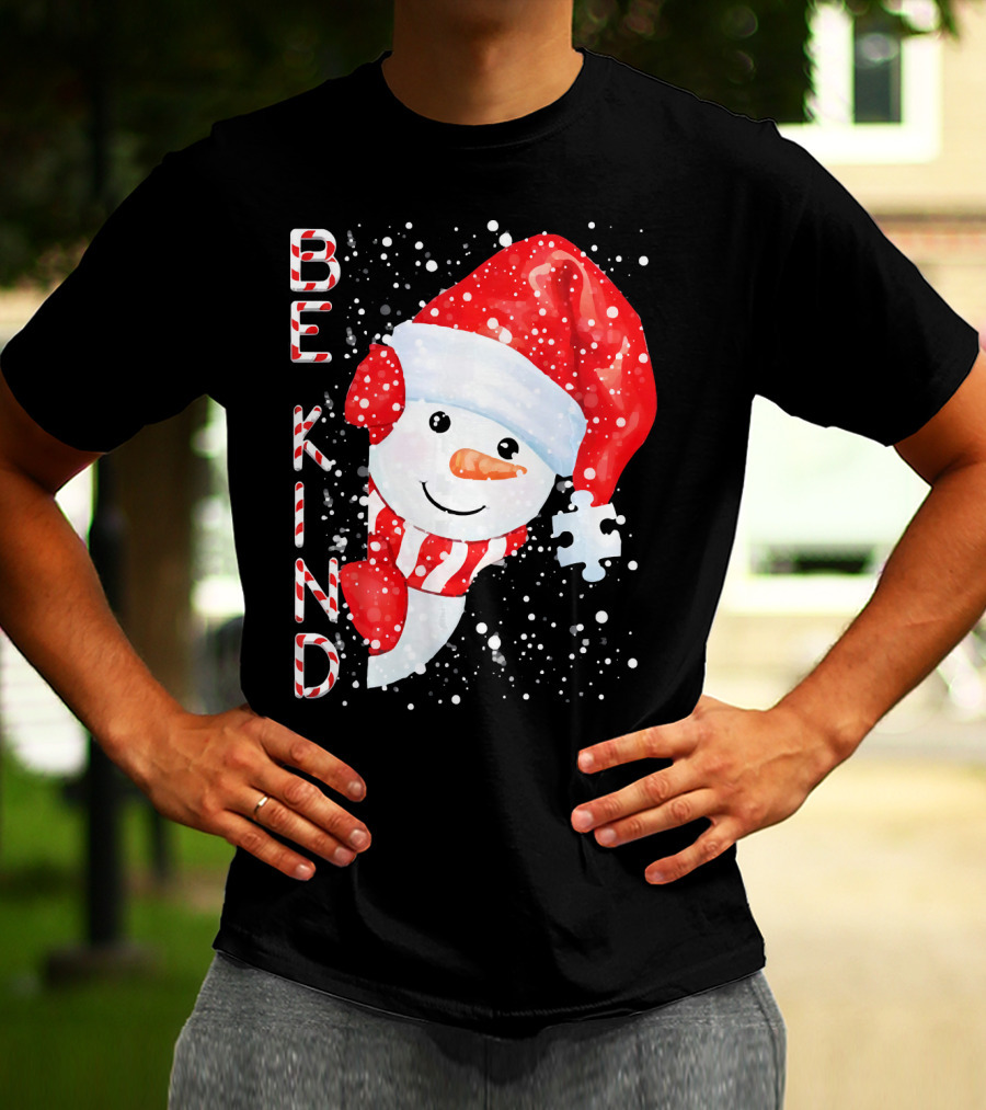 Be Kind Snowman Santa Hat Autism Puzzle Piece Holiday T-Shirt