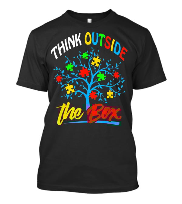 Think Outside The Box Puzzle Tree Autism Awareness T-Shirt