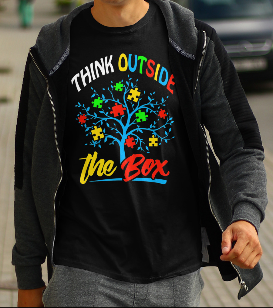 Think Outside The Box Puzzle Tree Autism Awareness T-Shirt
