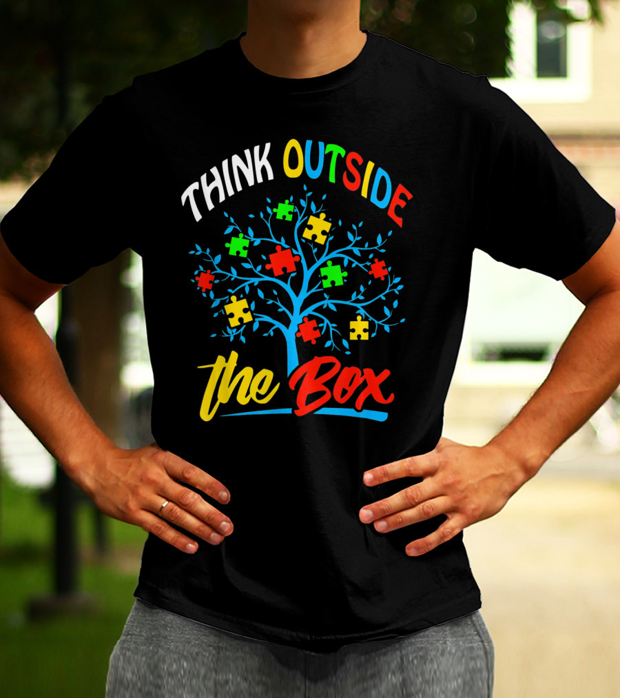 Think Outside The Box Puzzle Tree Autism Awareness T-Shirt