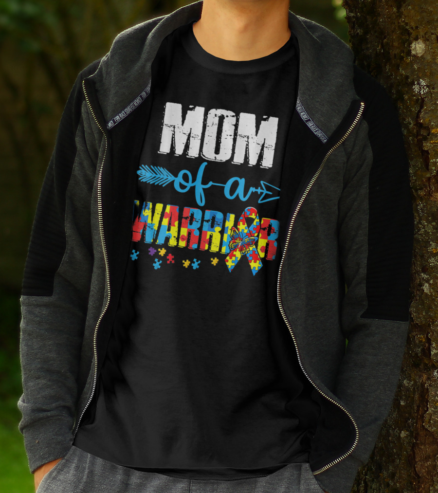 MOM Of A Warrior Autism Awareness Puzzle T-Shirt