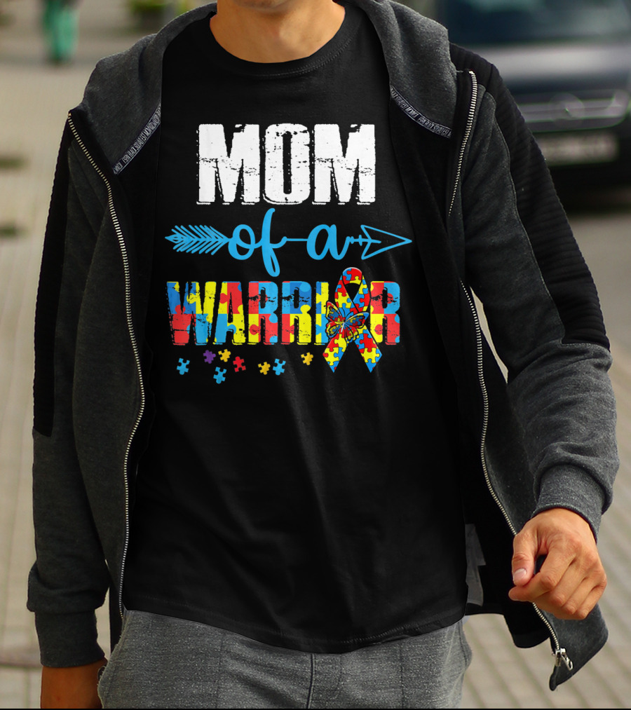 MOM Of A Warrior Autism Awareness Puzzle T-Shirt
