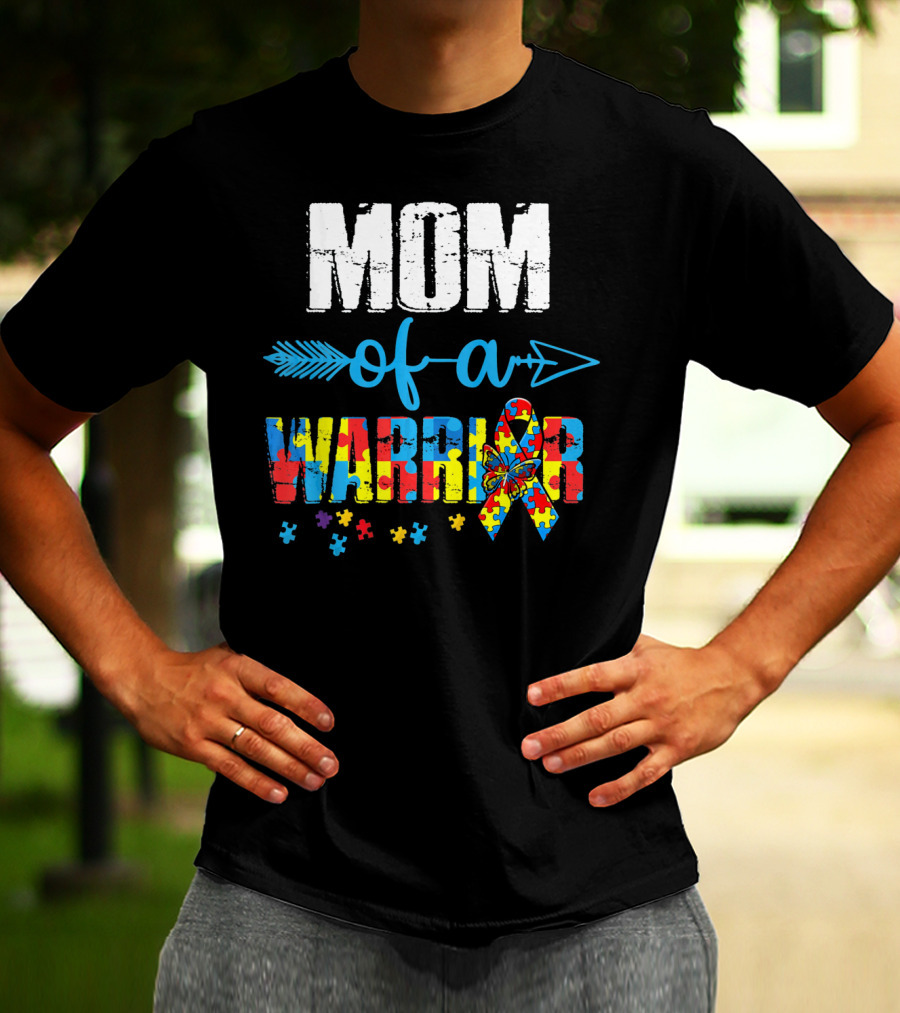 MOM Of A Warrior Autism Awareness Puzzle T-Shirt