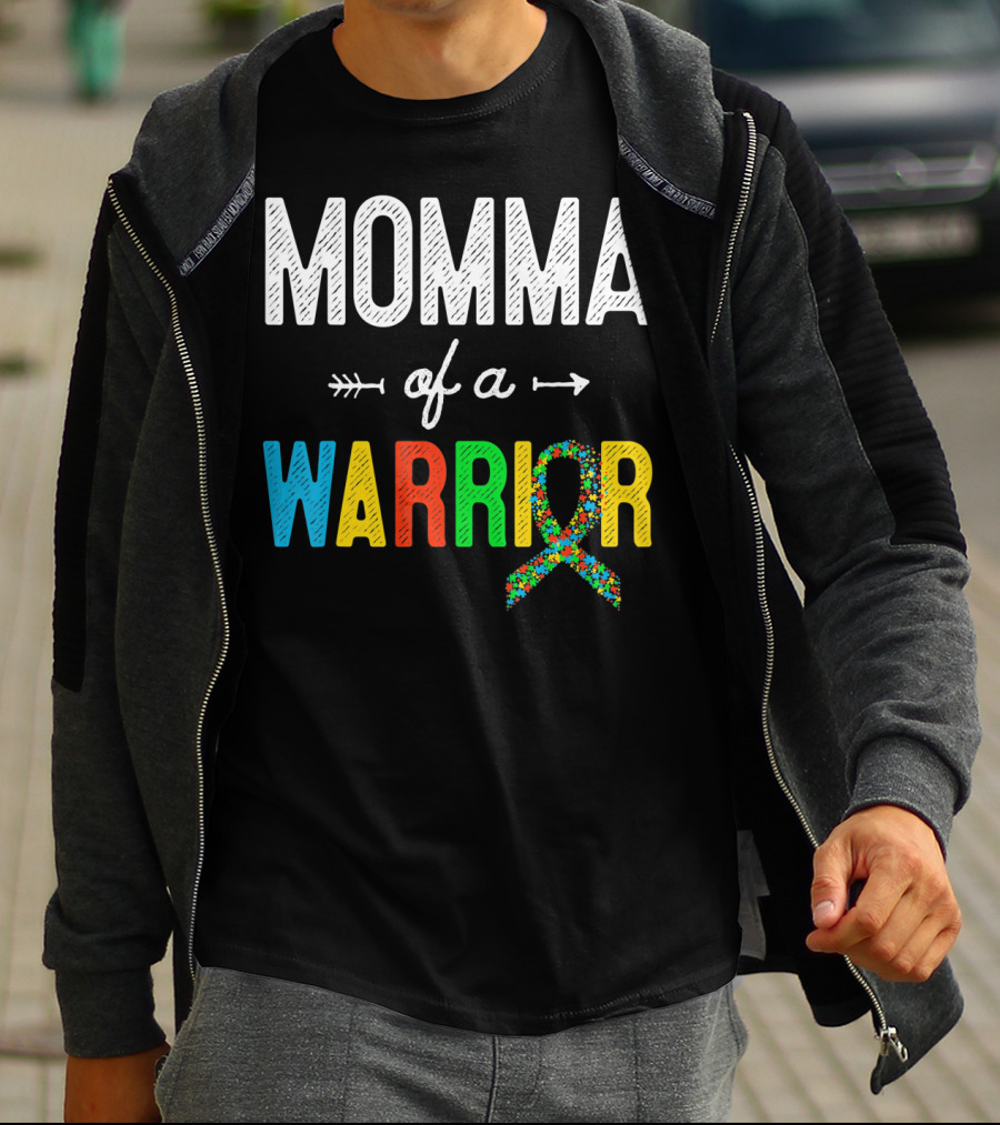 Momma Of A Warrior Autism Awareness Puzzle T-Shirt