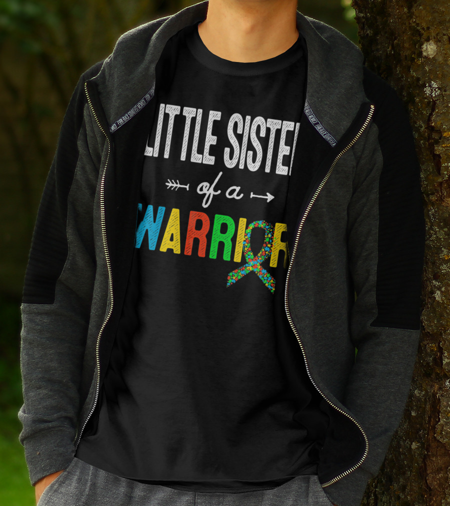 Little Sister Of A Warrior Autism Awareness T-Shirt