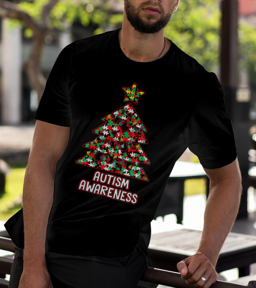 Christmas Puzzle Tree Autism Awareness T-Shirt