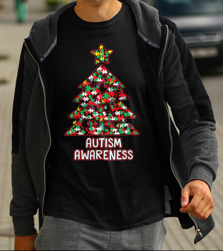 Christmas Puzzle Tree Autism Awareness T-Shirt