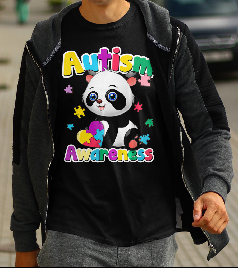Autism Awareness Panda Heart Puzzle T-Shirt