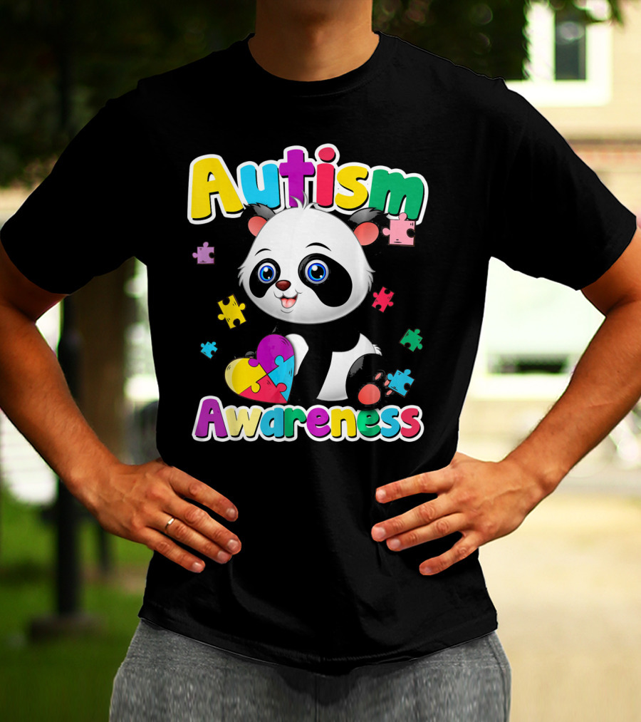 Autism Awareness Panda Heart Puzzle T-Shirt